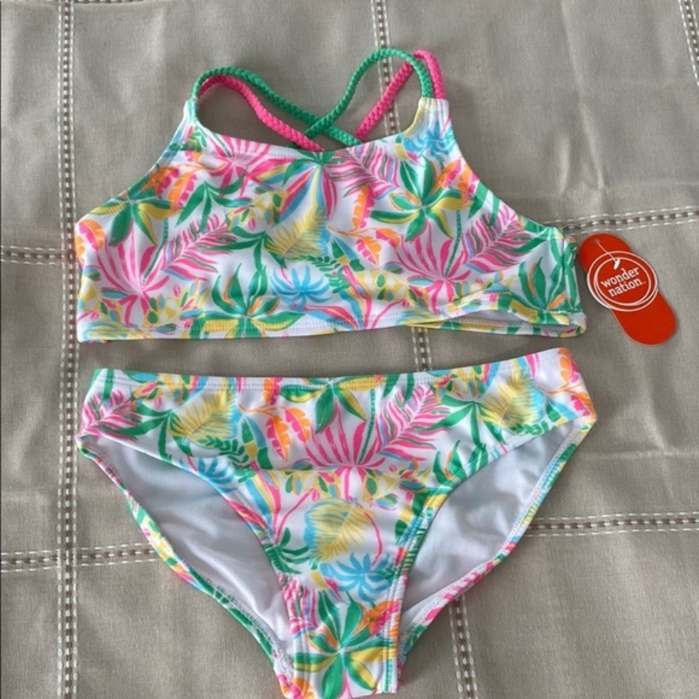 Wonder Nation Pink and Green Tropical Bikini